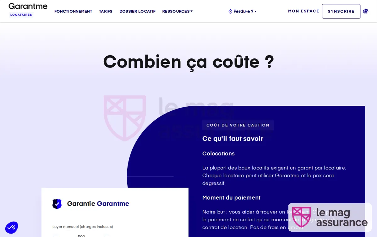 Capture : Prix du Pack Garant Garantme | Garantme